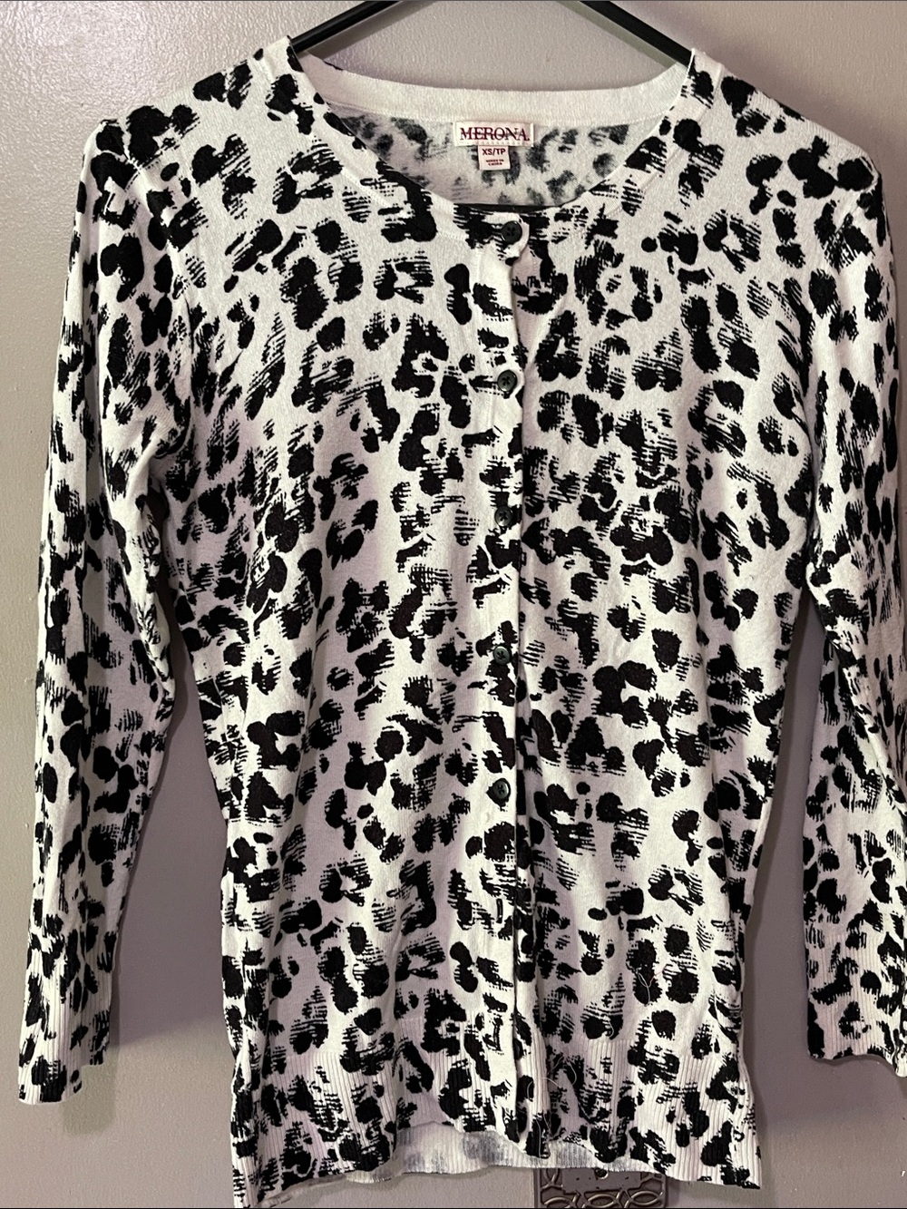Merona Black & White Leopard Print Button-Front Top